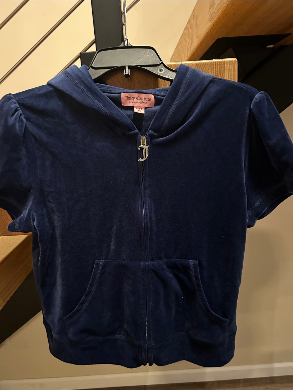 Juicy Couture Navy Velour Short-Sleeve Zip Hoodie